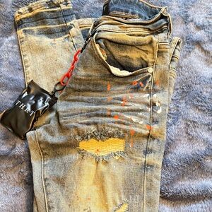 Men's Distressed Straight Jeans - blue